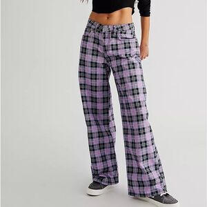 The Ragged Priest Purple Plaid Boyfriend Jeans